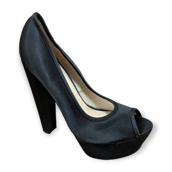ASOS Black Satin Platform Peep Toe Heel,  US 8 (UK 6) - Picture 1 of 11